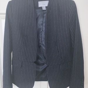 2 piece navy pinstriped skirt suit
